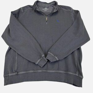 Tommy Bahama Sweater Mens XL Gray Quarter Zip Mock Neck Pullover Logo Knit Top